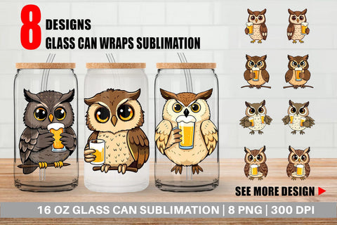 Glass Can Owl Beer Day Sublimation artnoy 