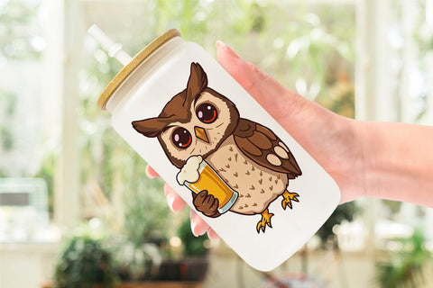Glass Can Owl Beer Day Sublimation artnoy 