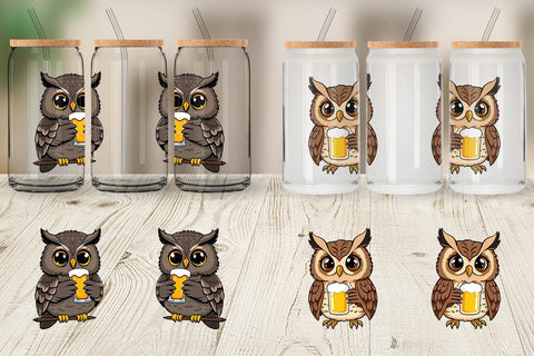 Glass Can Owl Beer Day Sublimation artnoy 