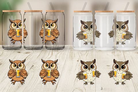Glass Can Owl Beer Day Sublimation artnoy 