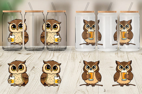 Glass Can Owl Beer Day Sublimation artnoy 