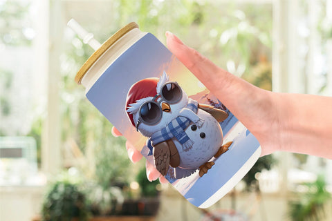 Glass Can Owl Christmas Sublimation artnoy 