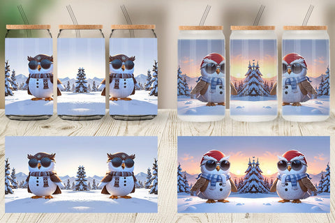 Glass Can Owl Christmas Sublimation artnoy 