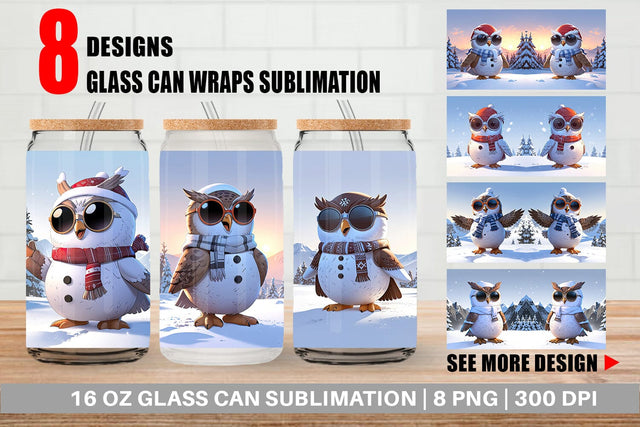 Glass Can Owl Christmas Sublimation artnoy 
