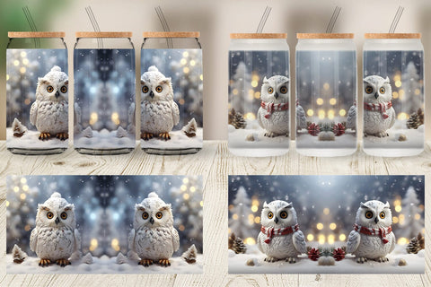 Glass Can Owl Christmas Sublimation artnoy 
