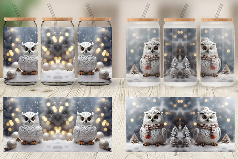 Glass Can Owl Christmas Sublimation artnoy 