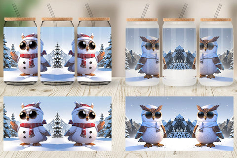 Glass Can Owl Christmas Sublimation artnoy 