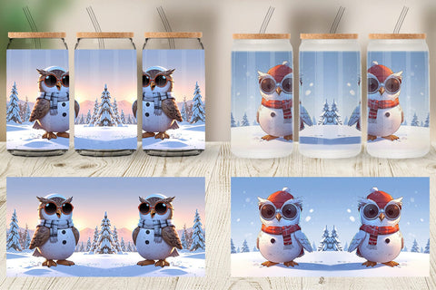 Glass Can Owl Christmas Sublimation artnoy 