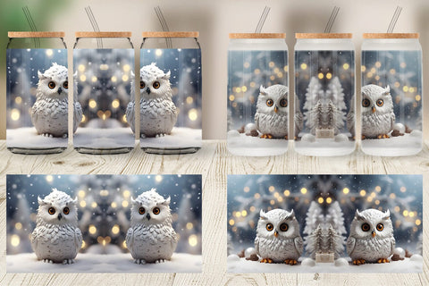 Glass Can Owl Christmas Sublimation artnoy 
