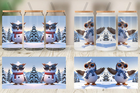 Glass Can Owl Christmas Sublimation artnoy 