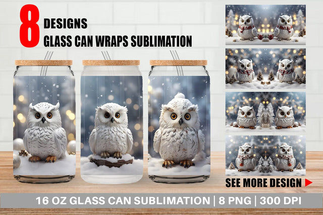 Glass Can Owl Christmas Sublimation artnoy 