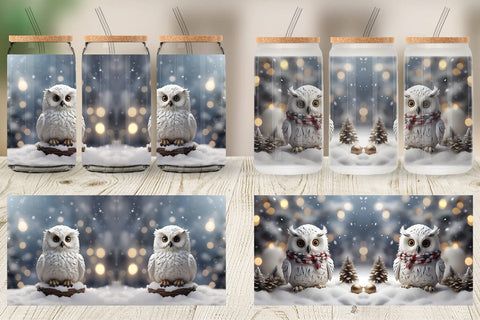 Glass Can Owl Christmas Sublimation artnoy 