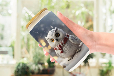 Glass Can Owl Christmas Sublimation artnoy 