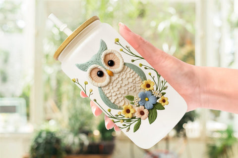 Glass Can Owl Embroidery Sublimation artnoy 