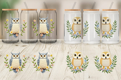 Glass Can Owl Embroidery Sublimation artnoy 