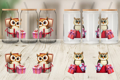 Glass Can Owl Gift Sublimation artnoy 