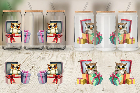 Glass Can Owl Gift Sublimation artnoy 