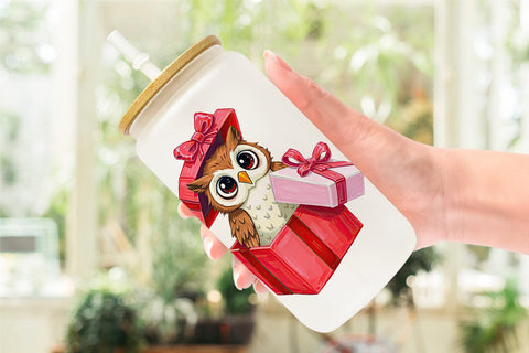 Glass Can Owl Gift Sublimation artnoy 