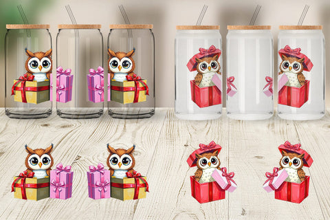 Glass Can Owl Gift Sublimation artnoy 