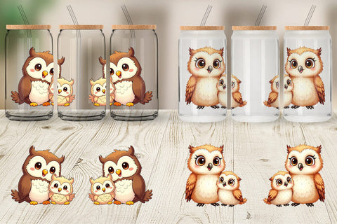 Glass Can Owl Mother's Day Sublimation artnoy 