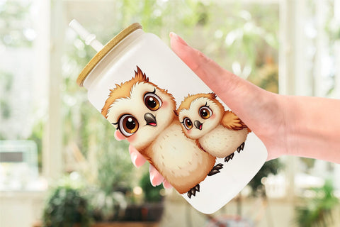 Glass Can Owl Mother's Day Sublimation artnoy 