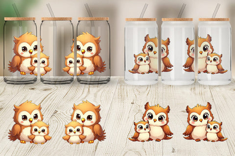 Glass Can Owl Mother's Day Sublimation artnoy 