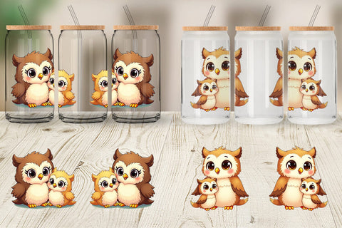 Glass Can Owl Mother's Day Sublimation artnoy 