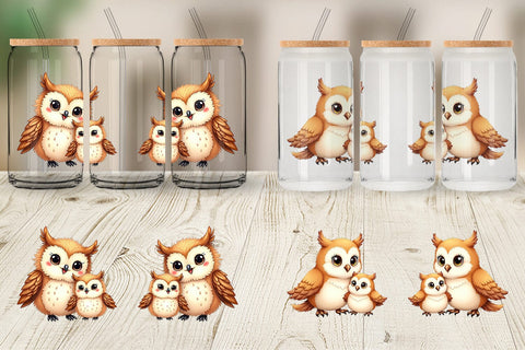 Glass Can Owl Mother's Day Sublimation artnoy 