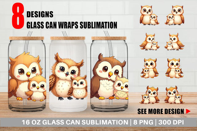 Glass Can Owl Mother's Day Sublimation artnoy 