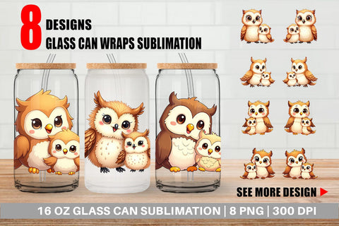 Glass Can Owl Mother's Day Sublimation artnoy 