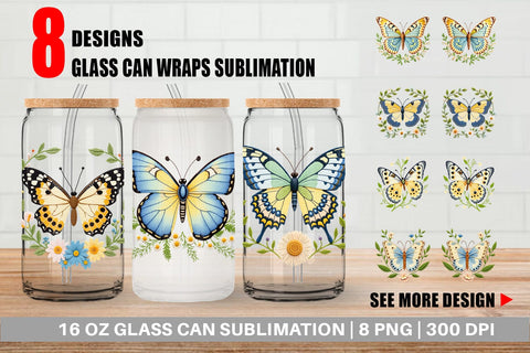 Glass Can Painted Lady Butterfly Sublimation artnoy 