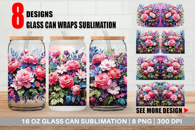 Glass Can Painting Bouquet Flowers Sublimation artnoy 