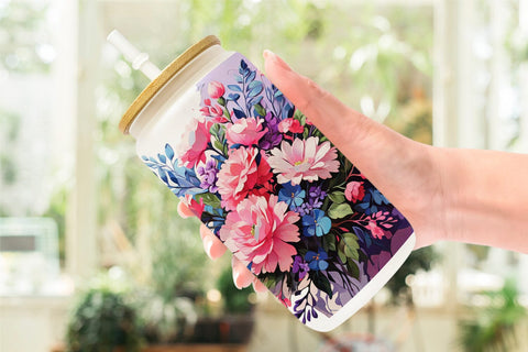 Glass Can Painting Bouquet Flowers Sublimation artnoy 