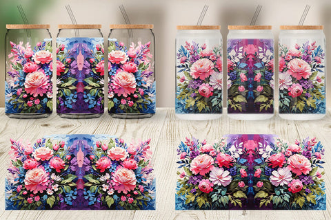 Glass Can Painting Bouquet Flowers Sublimation artnoy 