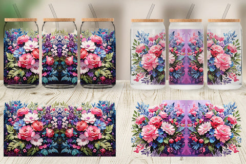 Glass Can Painting Bouquet Flowers Sublimation artnoy 