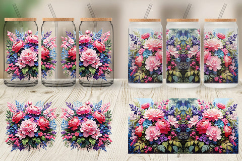 Glass Can Painting Bouquet Flowers Sublimation artnoy 