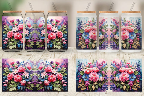 Glass Can Painting Bouquet Flowers Sublimation artnoy 