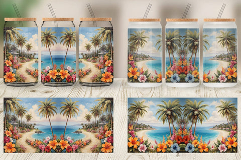 Glass Can Painting Tropical Beach Sublimation artnoy 