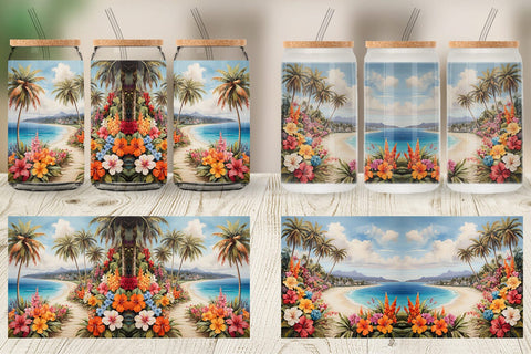 Glass Can Painting Tropical Beach Sublimation artnoy 