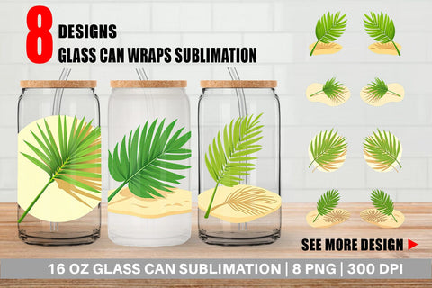 Glass Can Palm Leaf Sublimation artnoy 