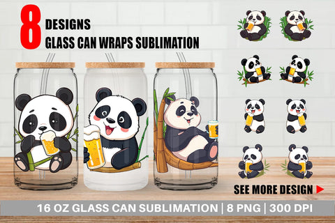Glass Can Panda Beer Day Sublimation artnoy 