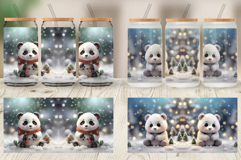 Glass Can Panda Christmas Sublimation artnoy 