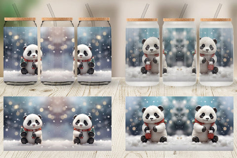 Glass Can Panda Christmas Sublimation artnoy 