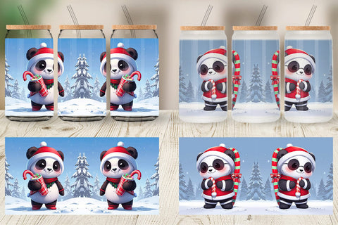 Glass Can Panda Christmas Sublimation artnoy 