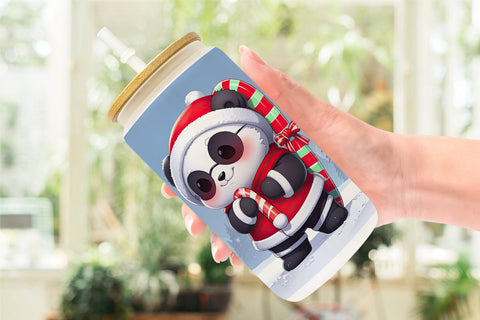 Glass Can Panda Christmas Sublimation artnoy 