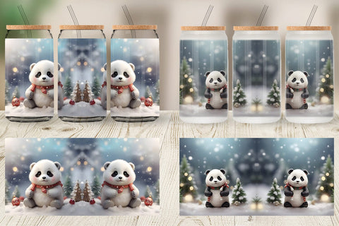 Glass Can Panda Christmas Sublimation artnoy 