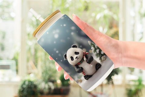 Glass Can Panda Christmas Sublimation artnoy 
