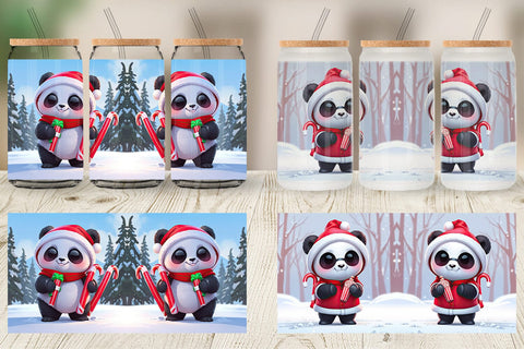 Glass Can Panda Christmas Sublimation artnoy 
