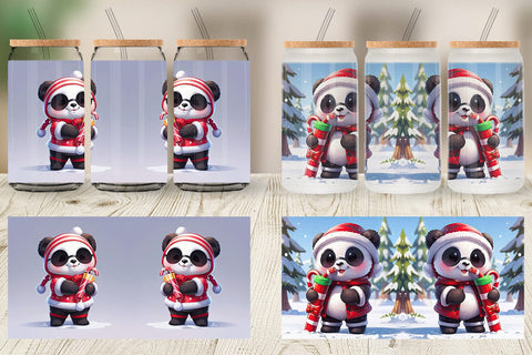Glass Can Panda Christmas Sublimation artnoy 