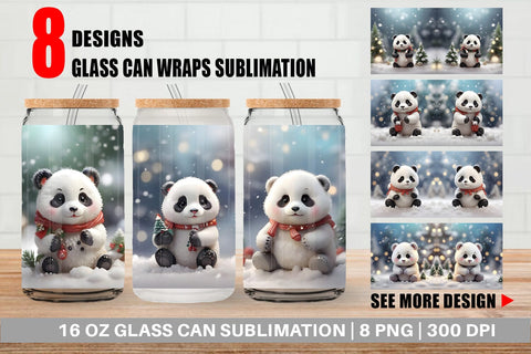 Glass Can Panda Christmas Sublimation artnoy 